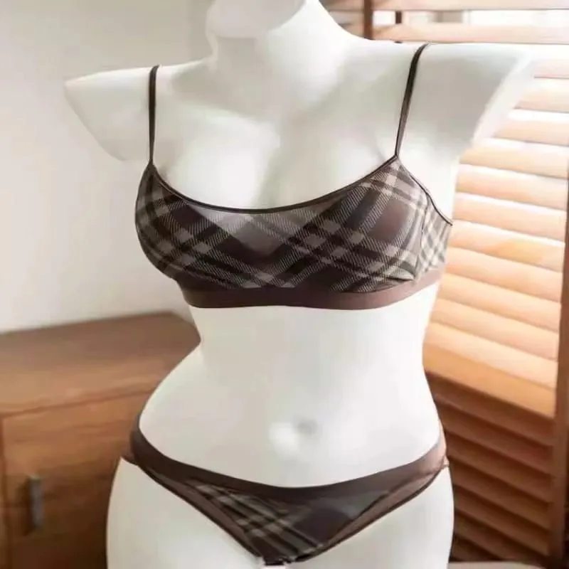 Women American Retro Plaid Intimates Set Thin Push Up Bra Anti Sagging Armpit Fat Support Comfort Everyday Wear — image 2