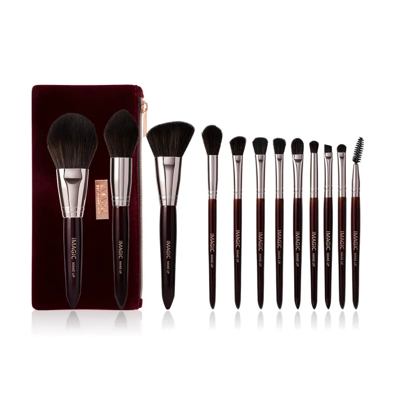 Ensemble de pinceaux de maquillage, 12 pièces/Kit, fard à paupières, poudre, Blush, surligneur, cheveux naturels synthétiques, outils de beauté cosmétiques professionnels