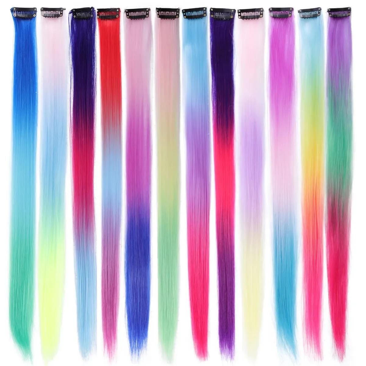 1Pcs Gradient Color Clip in Hair Extensions Party Highlights Wig Synthetic Straight Hairpiece for Girls Kids Christmas Party Use — image 5