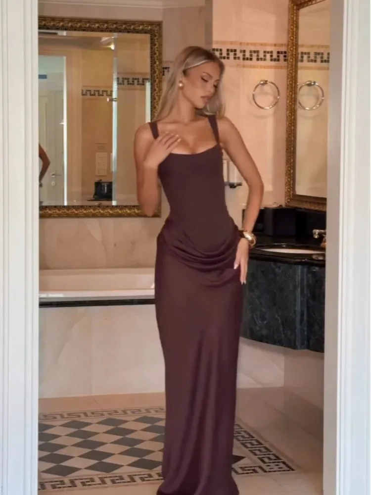 Gelbes, trägerloses, plissiertes Frauen-Split-Maxikleid, elegantes, ärmelloses Taillen-Cinch-Slim-Fit-Kleid, 2026, Damen-Tagesparty-Kleider — image 6