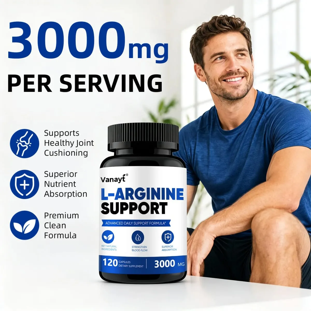 L-Arginine 3000mg Pills Muscle Mass Supplement for Men Women Boost Workout Endurance Energy Heart Vascular Health Support — image 2