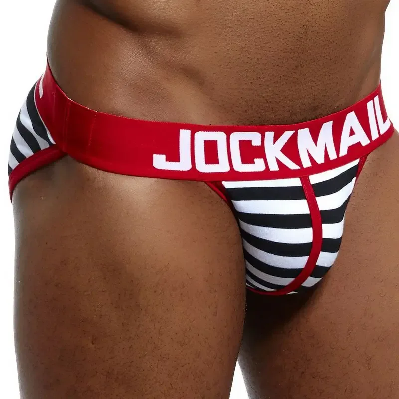 Мужские трусы с высоким вырезом из хлопка Jockmail, мужское нижнее белье в полоску, мягкие и удобные, Gay Cueca