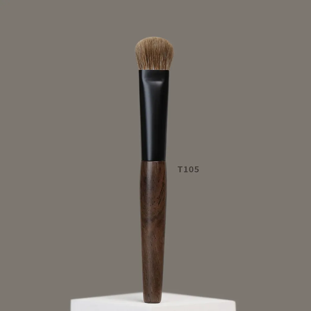 T105 Kuas Makeup Buatan Tangan Profesional Concealer Rambut Kambing Alami Kuas Foundation Kecil Kuas Make Up Gagang Kayu Eboni — image 3