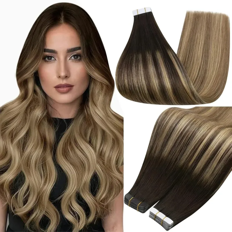 Full Shine Tape in Hair Extensions Balayage Tape ins Human Hair Extensions 20Pcs 50G Ombre Seamless Remy Skin Weft Hair — image 12