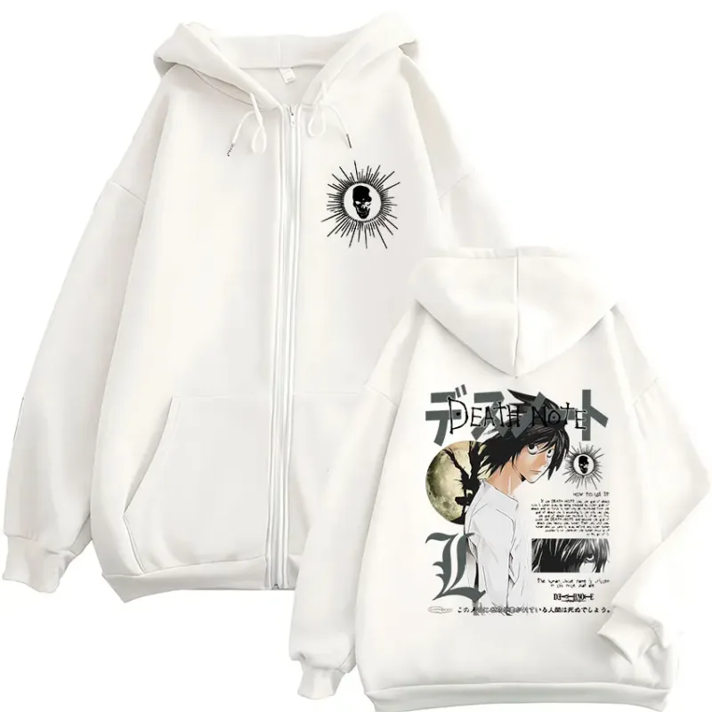 Japanese Anime Death Note L·Lawliet Zipper Hoodies Men's Women Clothing Fashion Hip Hop Zip Up Hooded Sweatshirts Jackets Coats
