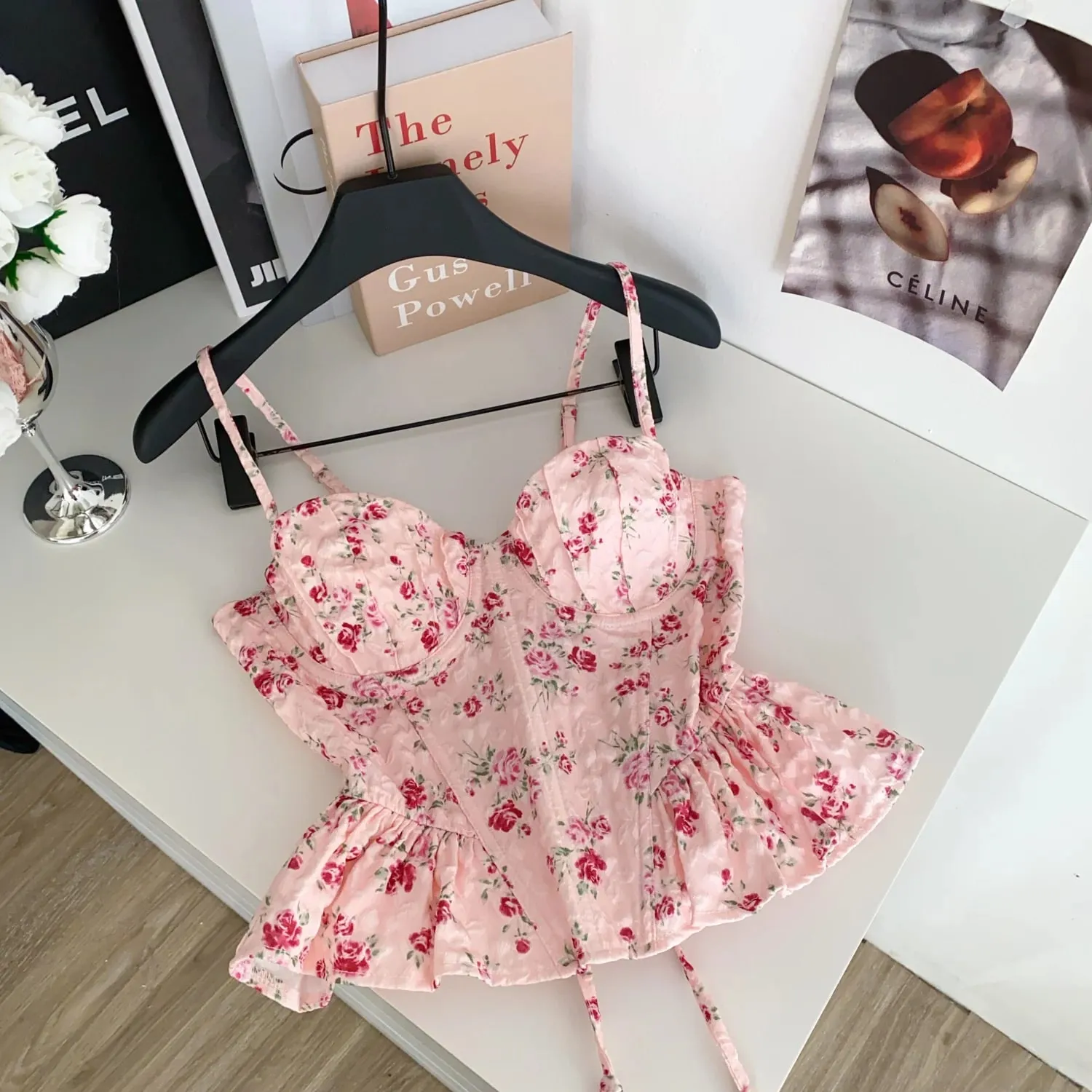 เซ็กซี่ Slim Corset ruffle พิมพ์เกาหลี Camis Tank Top Basic แฟชั่นปิดไหล่ฤดูร้อนเสื้อผ้าผู้หญิง — image 13