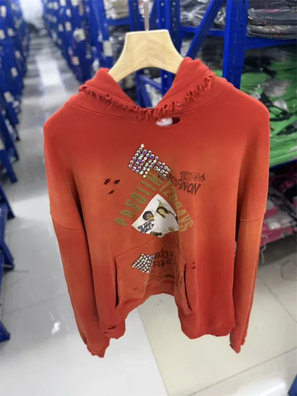 Autumn Winter New PH Hand-beading Print Vintage Washed High Street Casual Loose Cotton Versatile Hoodie Trendy Sports Top Men — image 7