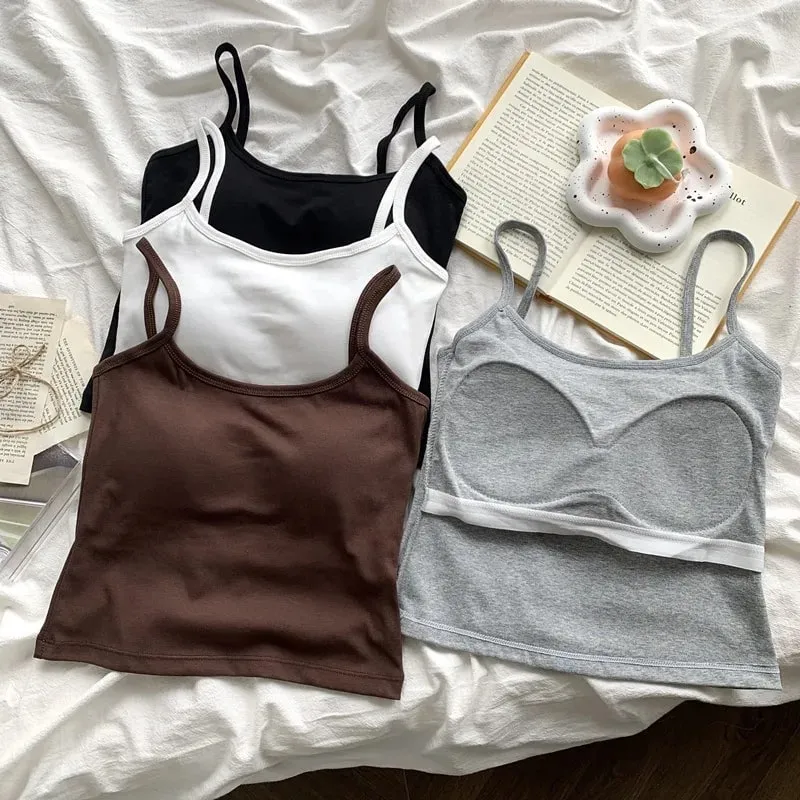 Women's Solid Color Straps Sleeveless Slim Camisole with Comfortable Chest Pad Daily Top Travel Inside Sport Cotton Vest — image 4