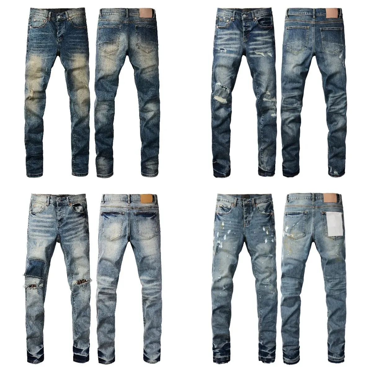 Men Jeans Fashion Americans High street Retro wash multiple styles graffiti print Low Rise Hole Patch Elastic Skinny Jeans pants — image 2