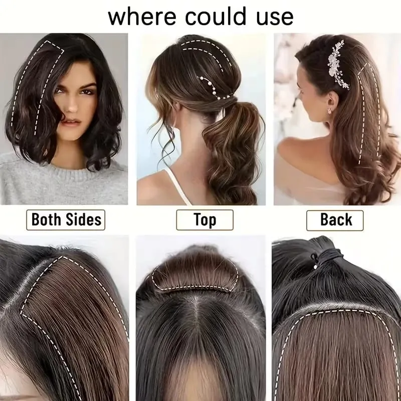2pcs/Set Synthetic Hair Pads Hair Extensions Invisible Hairpieces for Hair Volume Increase Top Replacement Wig Accessories