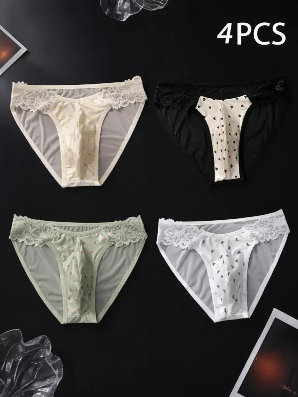 4PCSSexy męskie majtki bezszwowe Ice Ultra cienkie Fitness sportowy z gąbką uwypuklającą figi męskie majtki niskiej talii 3256812833245883