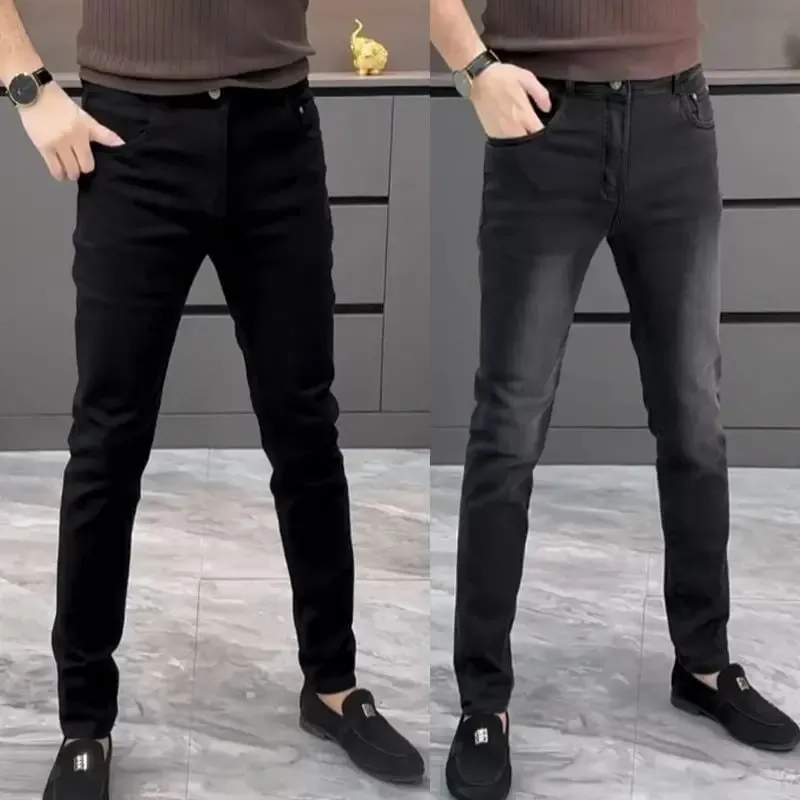 High-end Jeans Men's Spring and Summer Versatile Slim Pants Black Trendy Brand Business Trousers Men Clothing Low Rise Jeans — image 5