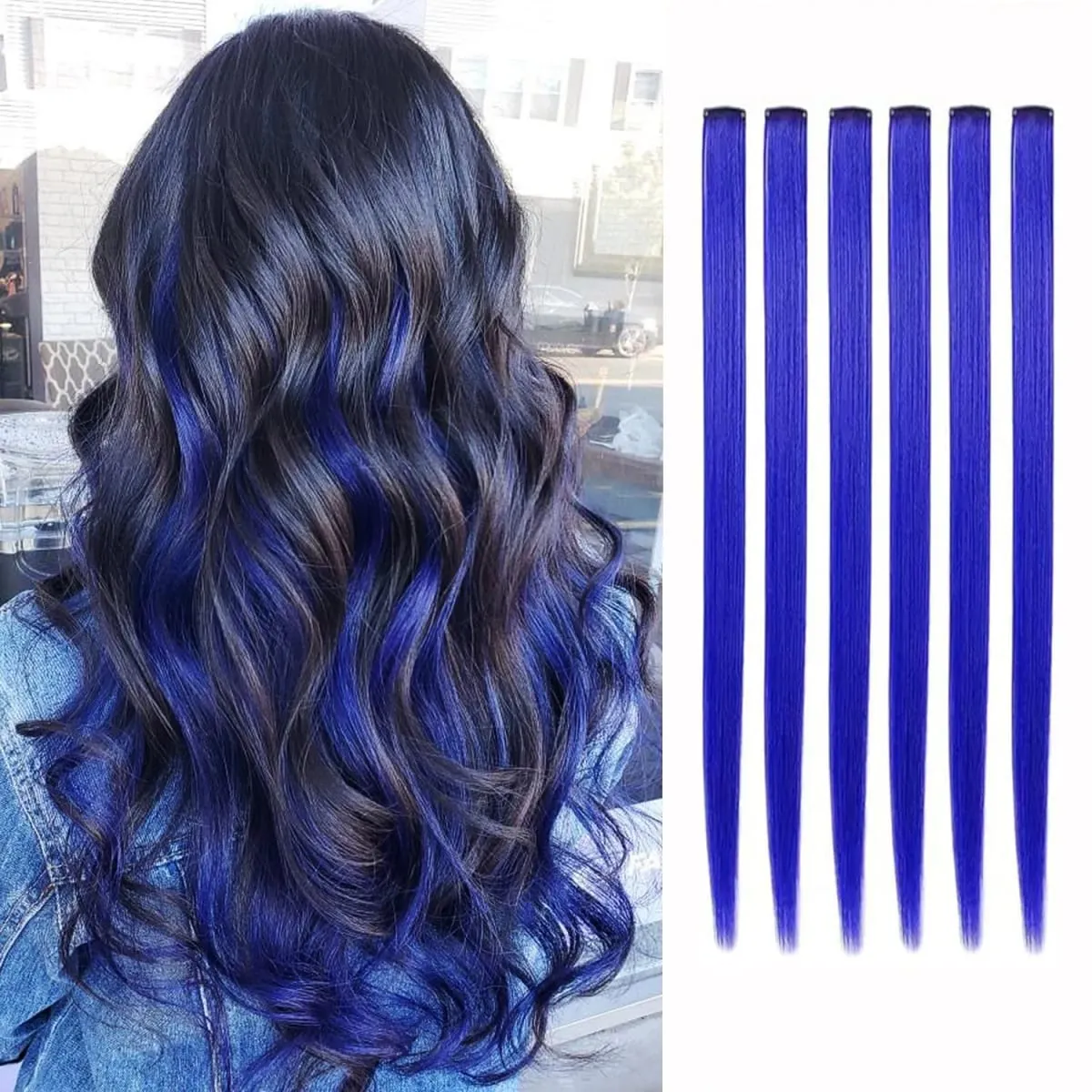 Synthetic 1-6pc Colored Hair Extensions Clip in Colorful Hair Extensions Rainbow Hair Extensions for Women Girls Hair Extensions — image 22