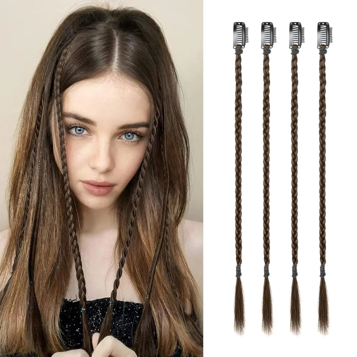 4pcs Synthetic Box Braids Clip In Hair Extensions K-POP Long Hair Braid Extensions For Party Use Y2K Hair Accessories — image 9