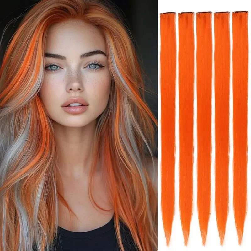 5 Color Clip Style Hair Extensions 24 Inch Straight Hair Extensions Clip Style Synthetic Heat-Resistant Curly Hair Extensions — image 14