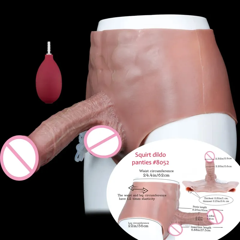 Black Nude Silicone Squirting Panties With Simulated Solid Penis Strapon Big Realistic Ejaculation Dildo Sex Toy For Women