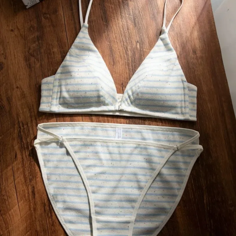 omen Front Closure Bra Set Summer Thin Spaghetti Strap Sexy Triangle Cup Backless Brassiere Lingerie Set 32‑38 Size