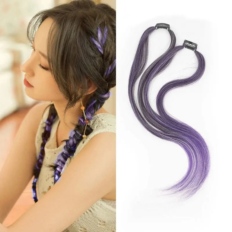2PCS 60cm Synthetic Long Straight Hair Clips Rainbow Hair Extension Colored Red Green Blue Hairpiece for Women