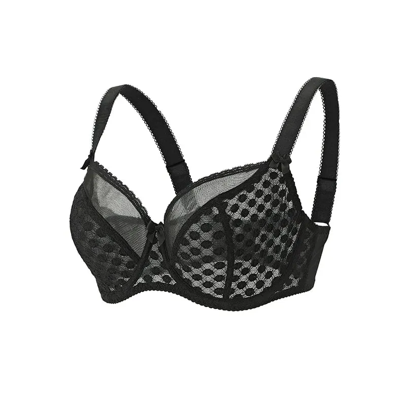 Women Curvy Plus Size Polka Dot Mesh Lace Bra Panty Set Underwire Support Full Figure Big Cup E F G H I Breathable Lingerie 2pcs — image 5