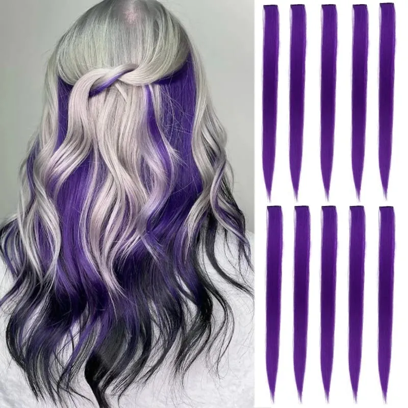 10Pcs 24 Inch Colored Clip In Hair Extensions Straight Synthetic Highlight Hairpieces For Girls Cosplay Party — image 9