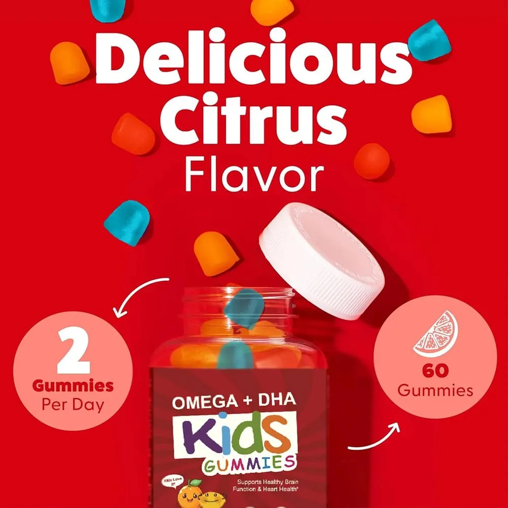+ DHA Gummies for Kids with Omega 3 6 9 + DHA Vitamin C - Healthy Brain Function Vision & Heart Health Vegetarian — image 3