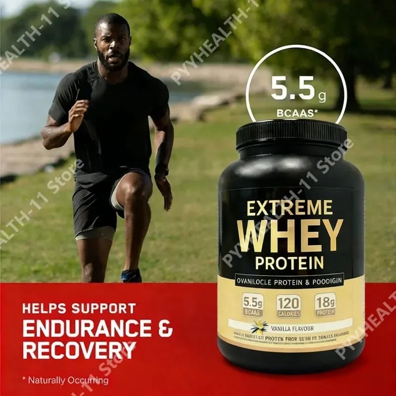 Whey protein pó branco ganhador de massa suplemento muscular crescimento muscular esporte suporte de saúde para ginásio sabor baunilha 1000g