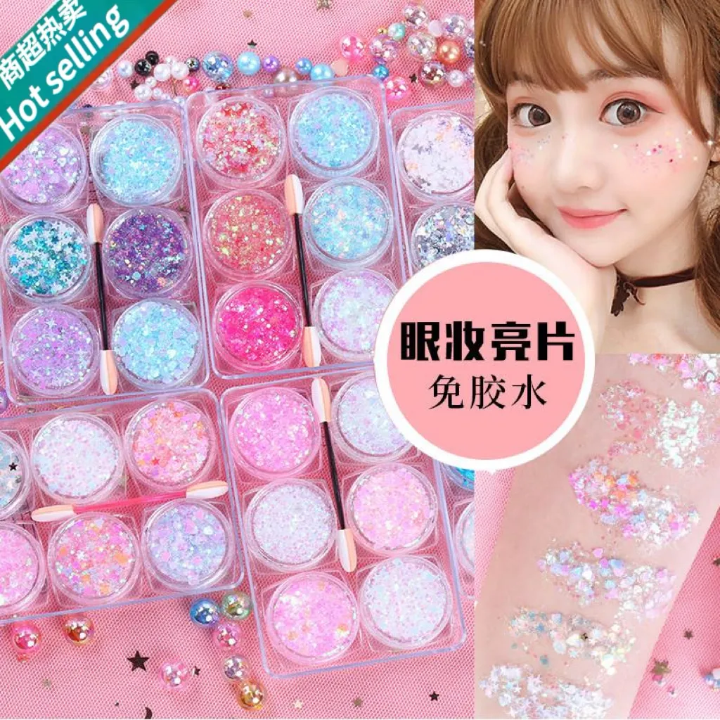 6Jar/set Holographic Body Glitter Gel Chunky Face Eye Heart Star Shaped Sparkle Glitter Sequins Makeup Nail Festival Party Decor