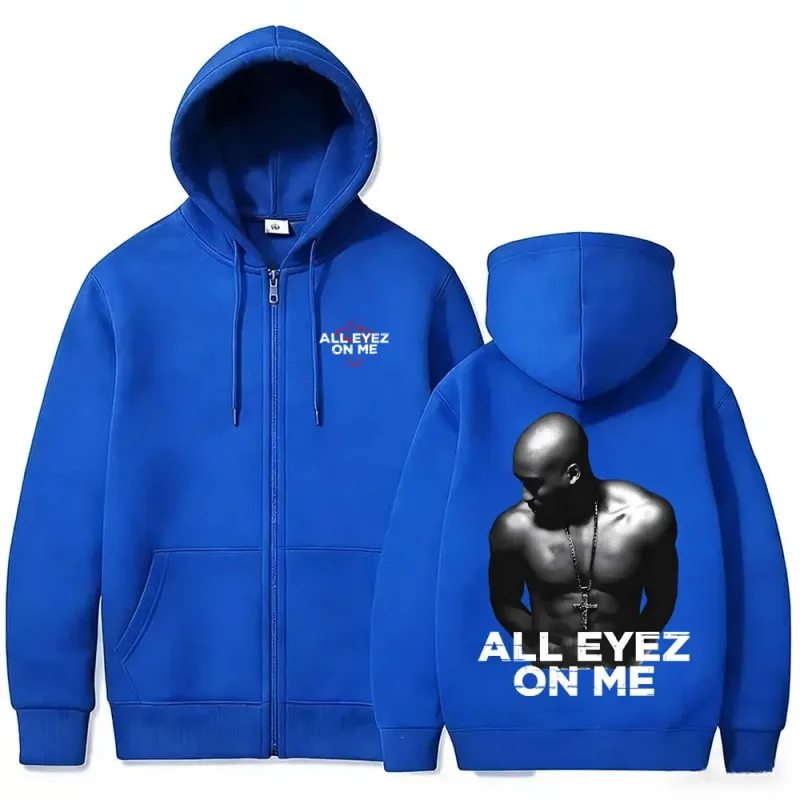Rapper Tupac 2pac All Eyez on Me Cross Zipper Hoodie Herr Kvinnor Hip Hop Mode Zip Up Huvtröjor Herr Casual Oversized Streetwear — image 3