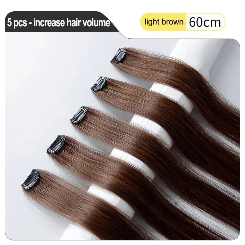 24'' 5Pcs Straight Synthetic Hair Pieces Clip In Hair Extensions Black Colored Hair Clips Women Halloween Cosplay Hairstyle