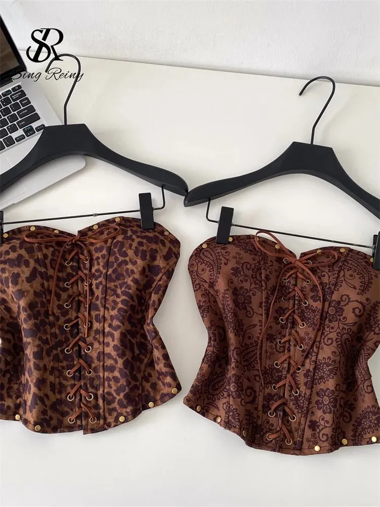 Sexy Leopard Paisley Print Top Spicy Girl Lace Up Stretch Bodycon Strapless Tank Top Ladies Hotsweet Clubwear Camisole — image 1