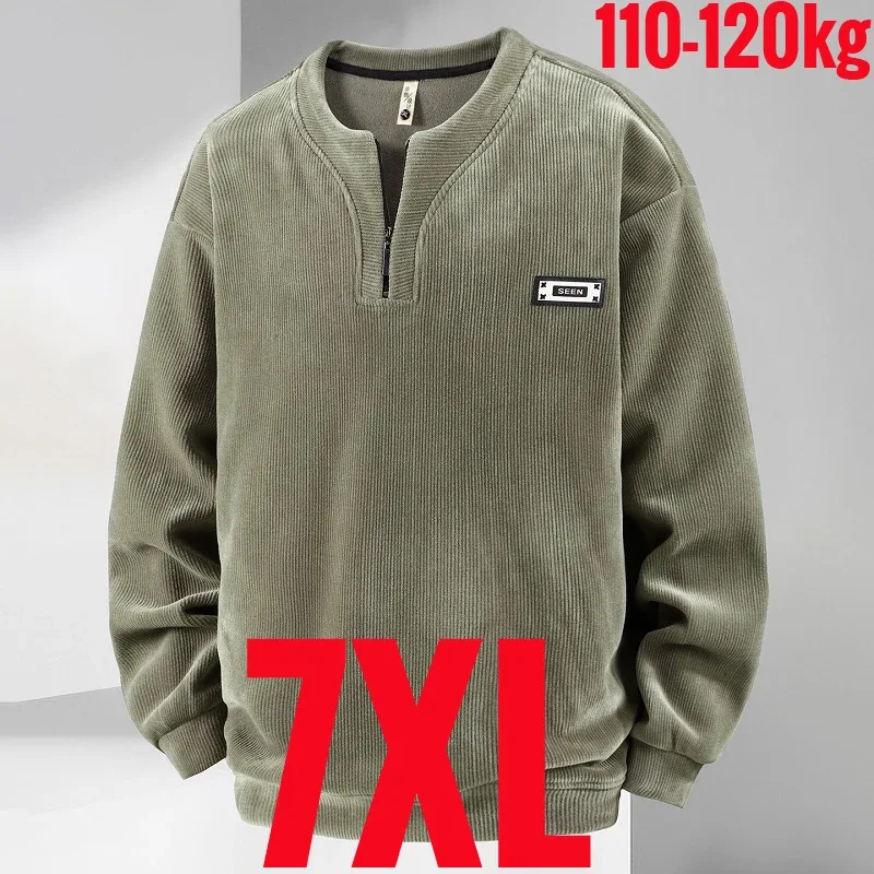 Extra Big Size Men's Sweatshirt Half Zip Pullover Corduroy Fleece Plus Large 6xl 7xl 8xl 9xl 10xl Autumn Winter Warm Casual Top