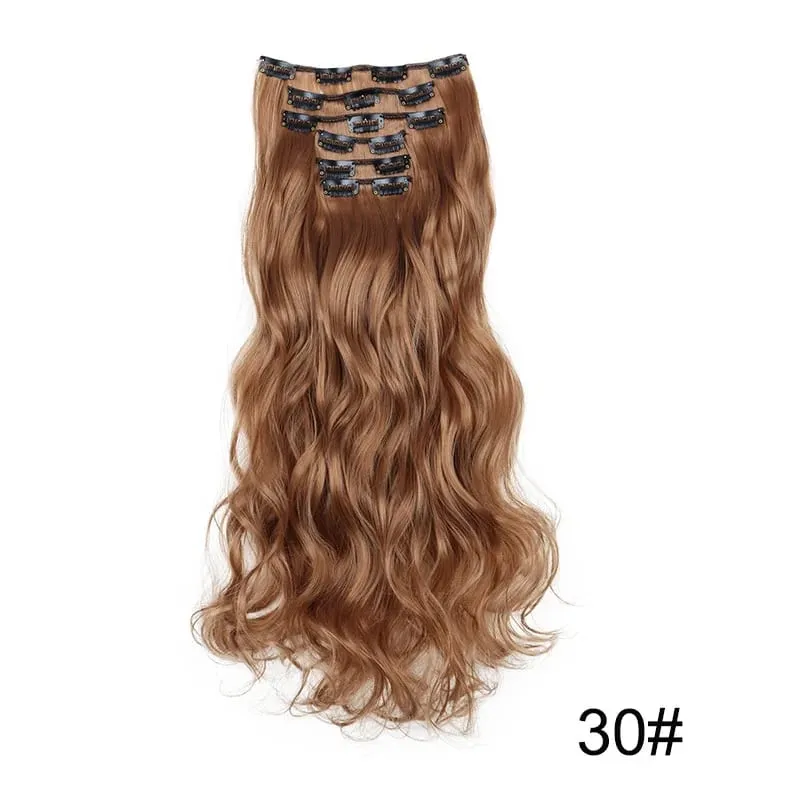 24 Inch Synthetic Clip in Hair Extensions Long Straight Heat Resistant Fiber Hairpiece for Party Cosplay Daily Wear Blonde Black