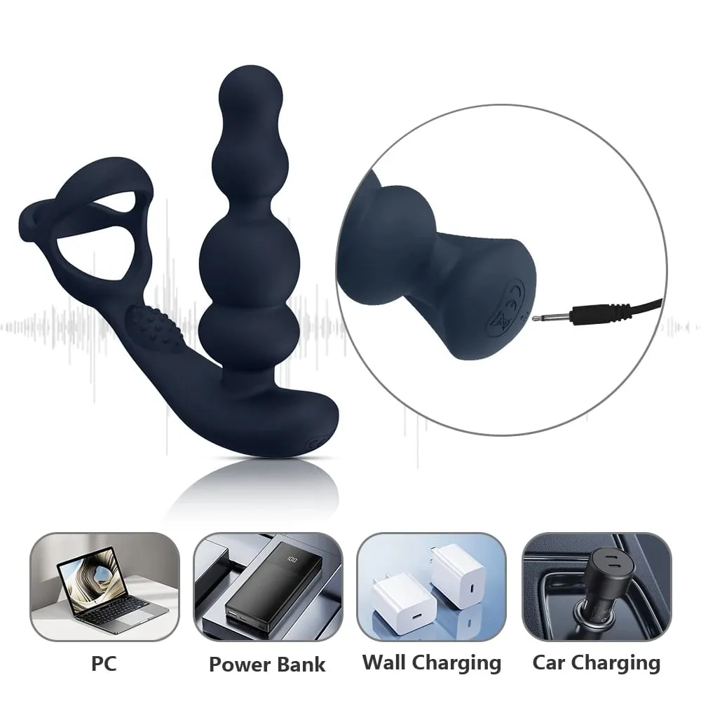 360° Rotating Anal Beads Prostate Massager with Cock Ring Remote Control Vibrating Butt Plug - Adult Toy for Men — image 4