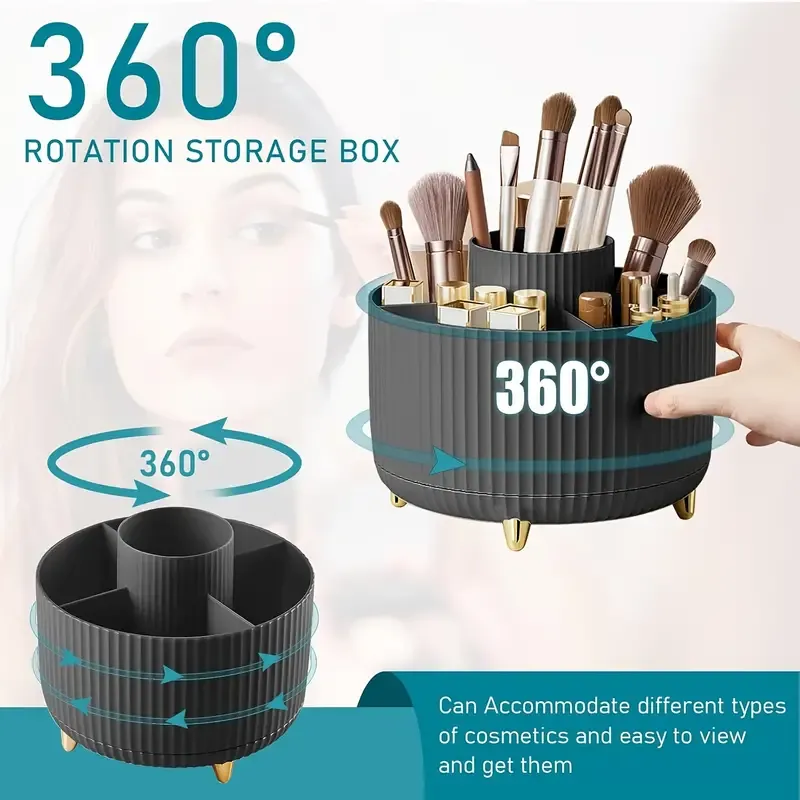 Otočný o 360°, 5 slotů, držák štětců na make-up Organizér Multifunkční úložný prostor na psací stůl Úložný prostor pro kosmetiku pro toaletní stolek v koupelně — image 2