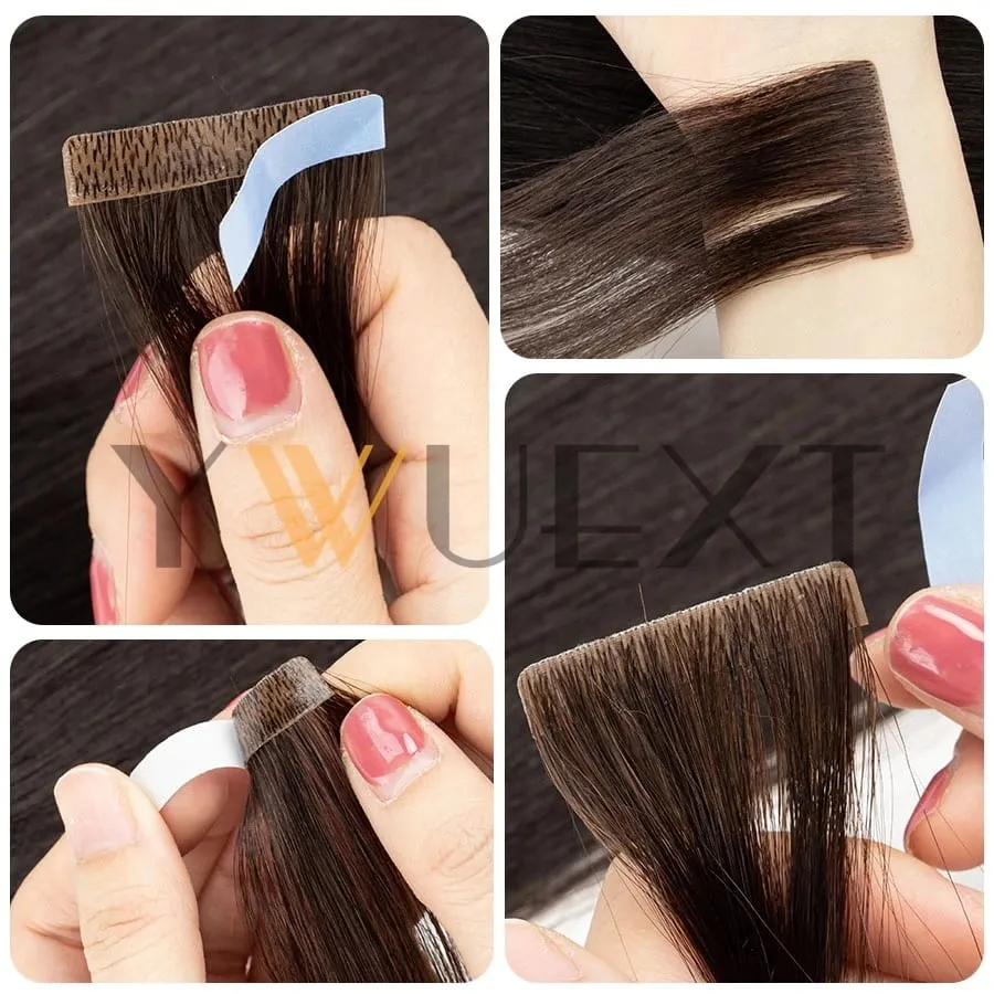 Invisible PU Skin Weft Hair Extensions Natural Straight Machine Remy Seamless Adhesive Tape In Human Hair 10pcs/pack — image 10