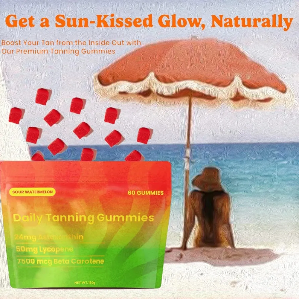 Gomas de bronzeamento - Suplemento de bronzeamento natural com astaxantina, licopeno e beta-caroteno - aumenta a melanina para uma pele radiante e com brilho — image 1