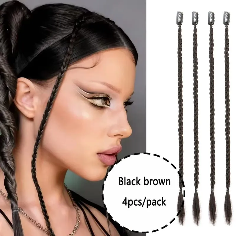 20Inch Synthetic 4pcs/set Y2K Style Clip-In Braided Hair Extension Perfect for Women'S Festival And Halloween Cosplay Hair — image 8