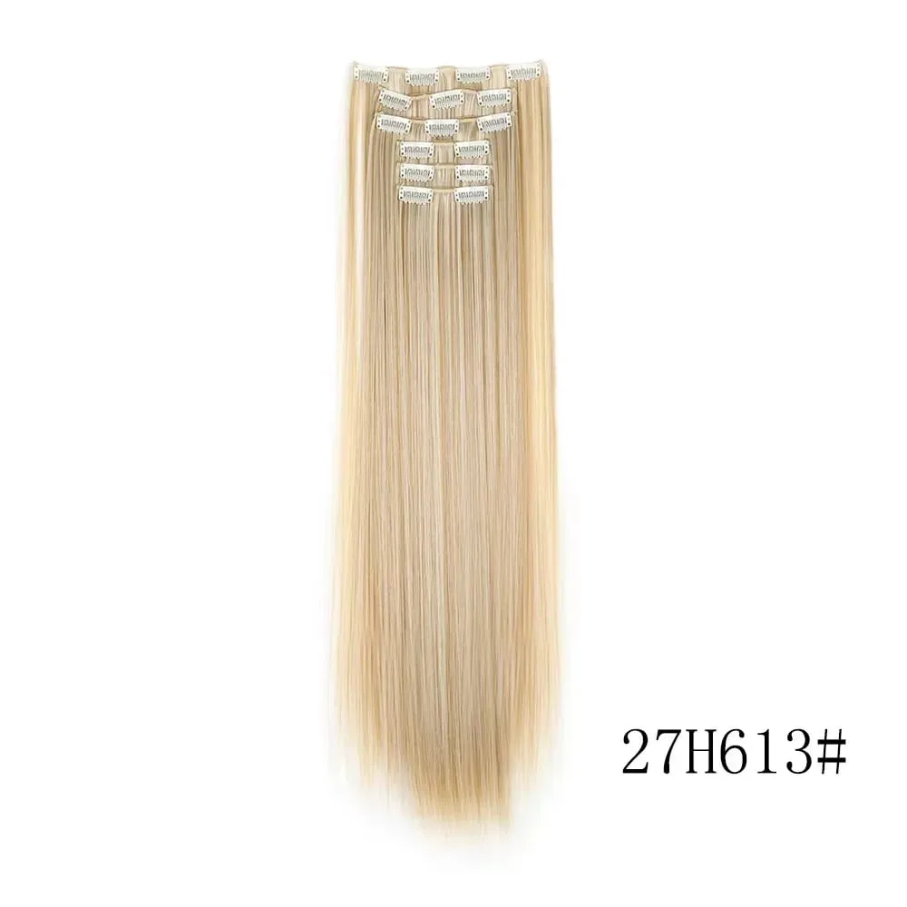 24 Inches Long Synthetic Hairpieces for Women 6Pcs Medium Brown Blonde Highlights Clip In Natural Thick DIY Styling Fiber Hair — image 9