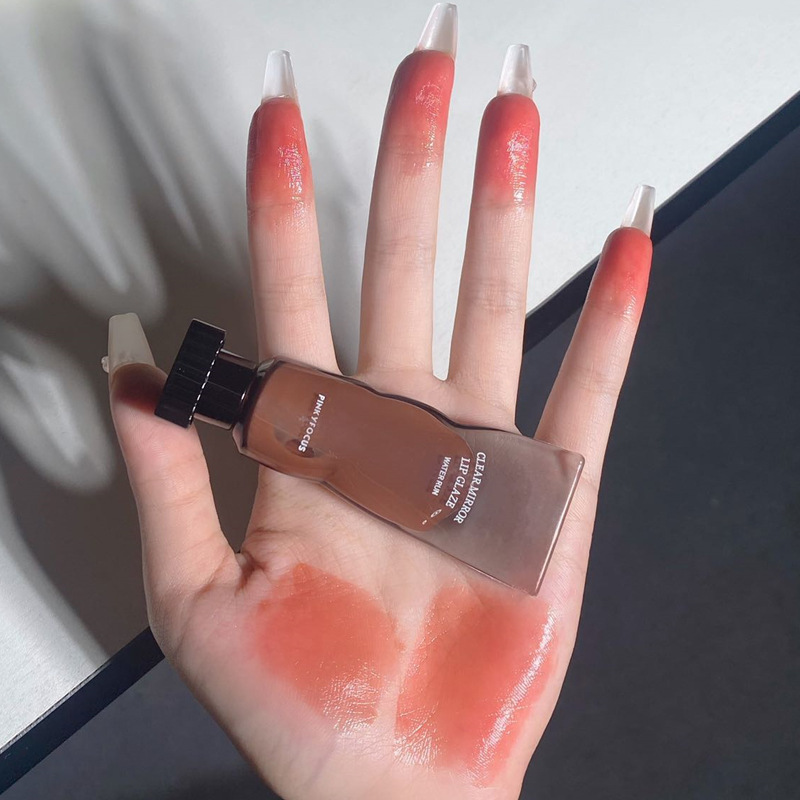 Brillant à lèvres noir miroir, vernis à lèvres en verre Transparent, huile liquide imperméable, rouge à lèvres, couleur chair, marron, teinte claire, maquillage — image 7