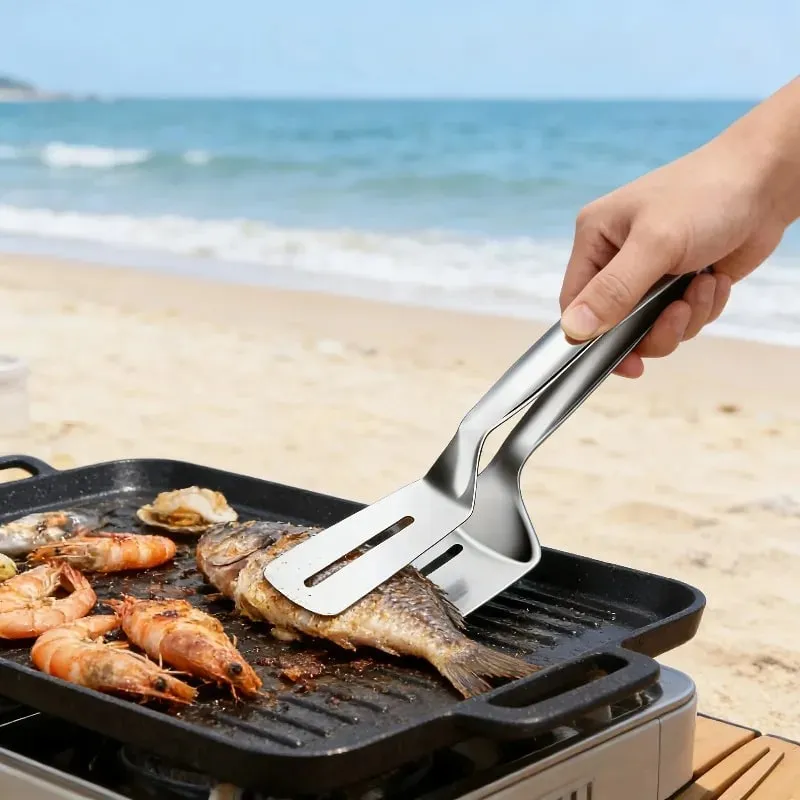 1Pc Stainless Steel Steak Clips Multifunctional Spatula Double-Sided Cooking Tongs For Fish Meat Pizza Kitchen Baking Tools