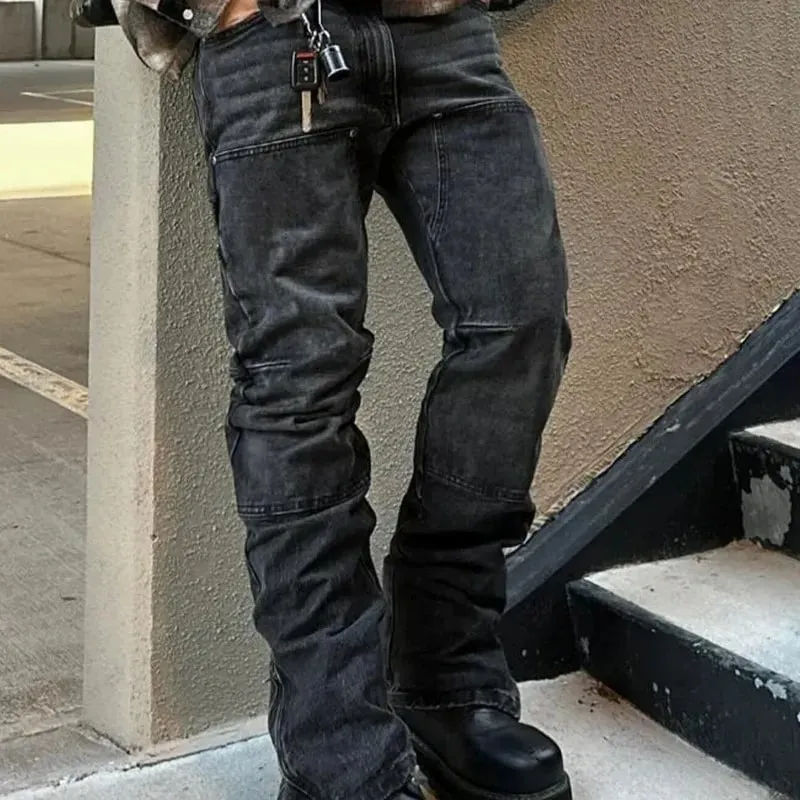 Bootcut Jeans Denim Pant Men Vintage Washed Distressed Mid Waist Slim Fit Trousers Y2k Streetwear Work Casual Splice Summer 2026