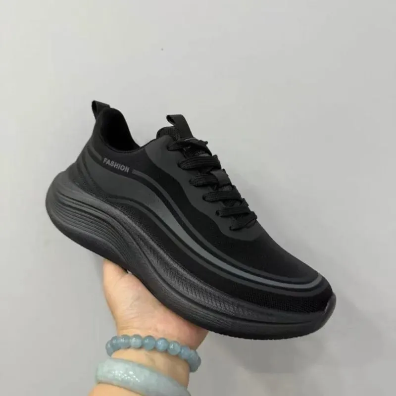 Men Breathable Mesh Sneakers Lace‑up Thick Platform Sole Lightweight Walking Shoes Outdoor Non‑slip Casual Sports Footwear — image 3