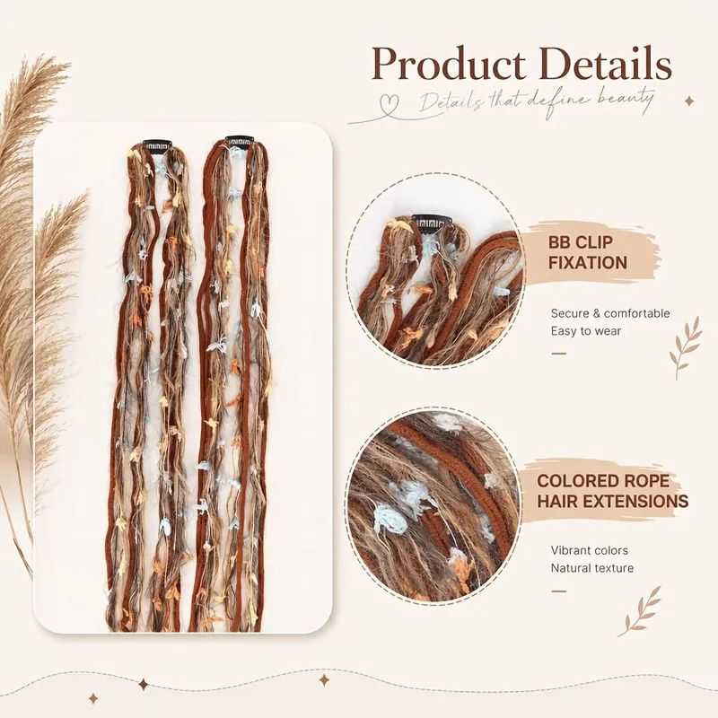 Clip In Dreadlock Hair Extensions Bohemian Frayed Wispy Thin Synthetic Boho Braids For Women Daily Rave Party Hairstyle — image 5