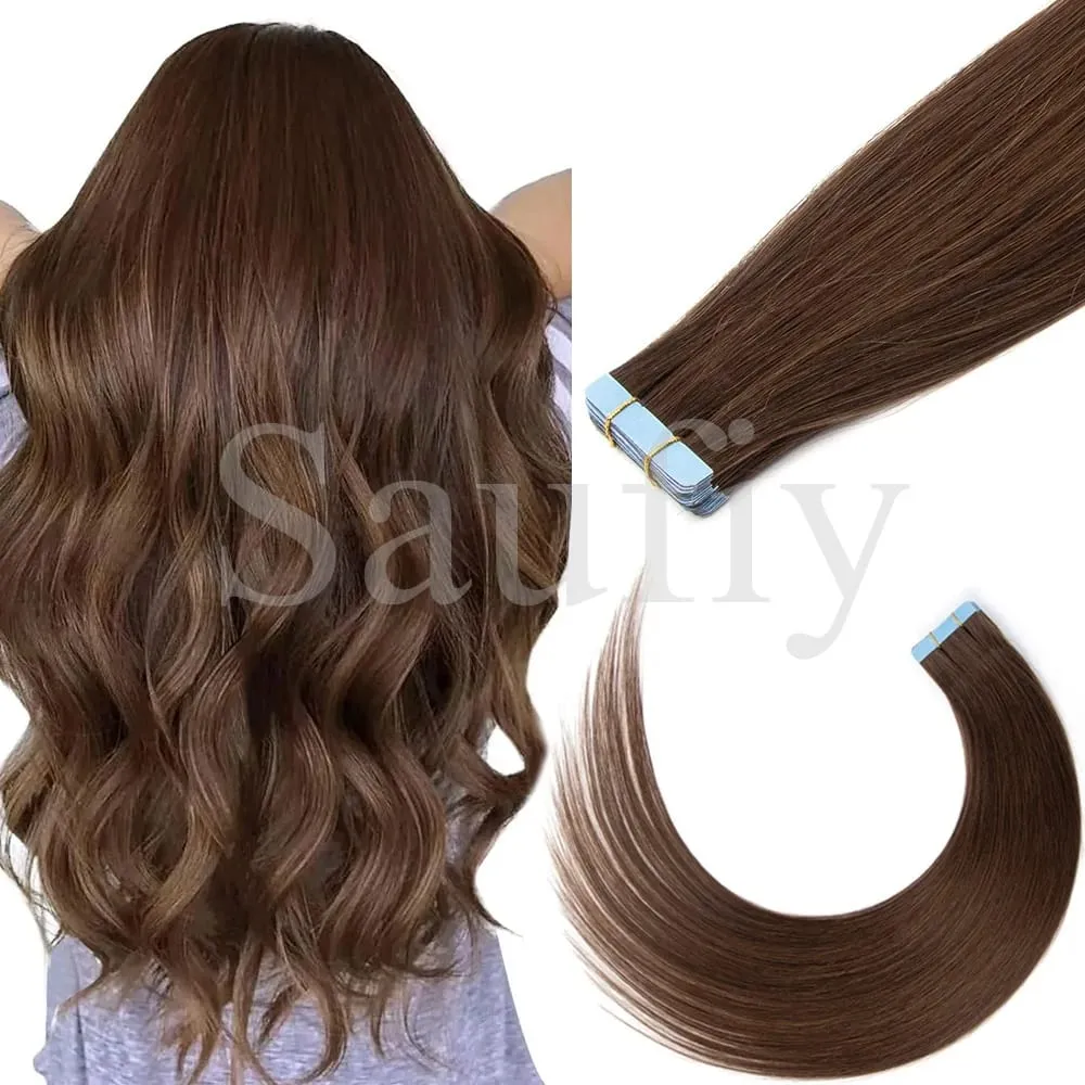Blonde Straight Tape In Hair Extensions Human Hair 20pcs/Pack Straight Natural Black Blonde Brown Tape Ins Hair Extensions 12-20inches Seamless Double Side Skin Weft Tape In Hair Extensions For Women — image 12