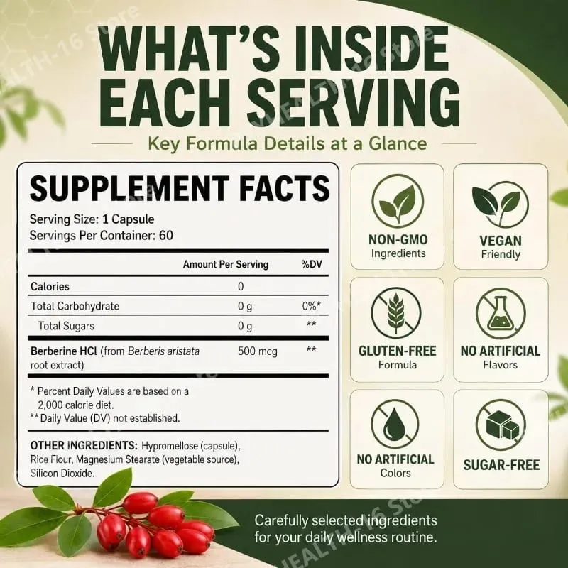 Googeer Berberine HCl Capsules Support Glucose Homeostasis and Steady Energy Plus Immune Support and Gut Health 60 Capsules — image 3