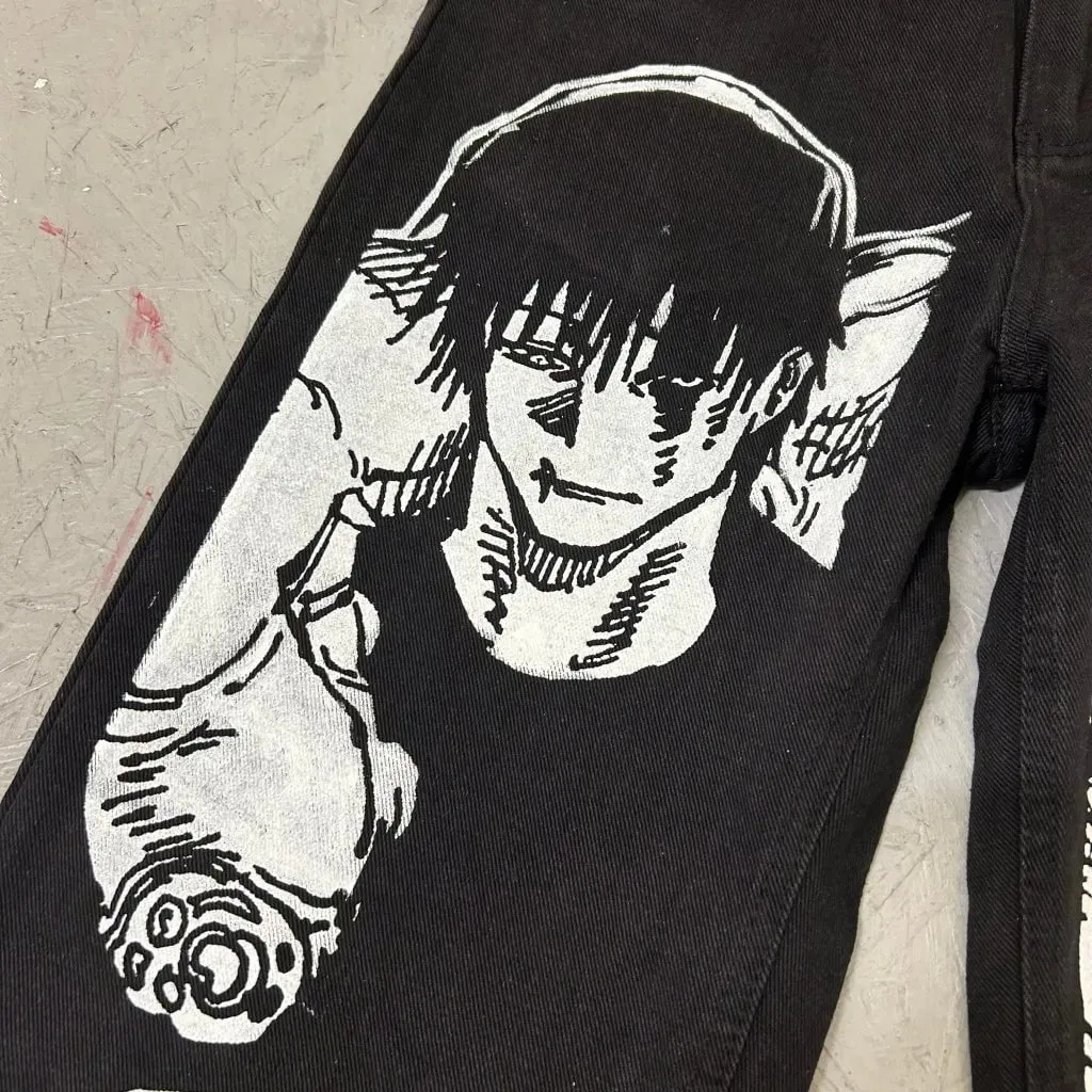 Harajuku anime characters printing jean new wide leg denim pants y2k mens jeans streetwear style couples trouser black jeans — image 5