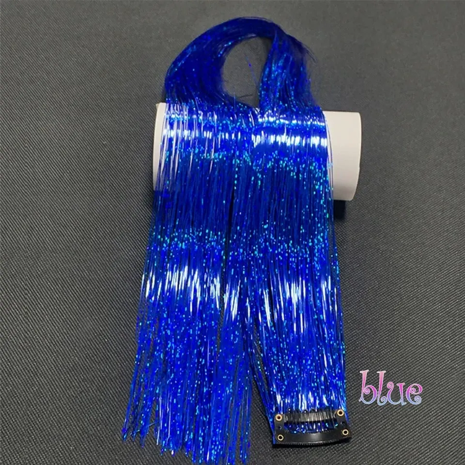 Long Straight Hair Tinsel Glitter Shiny Sparkly Synthetic Color Fresh Laser Clip in Hair Extensions Women Party Hair Accessori — image 9