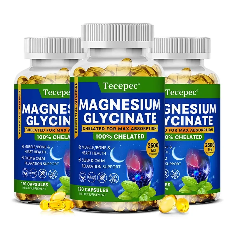 Magnesium Glycinate Capsules 2500mg - Dietary Supplement for Muscle Nerve Bone and Heart Support - Gluten Free Non-GMO