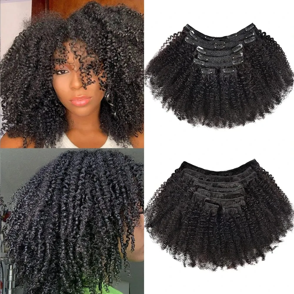 Real Remy Afro Coily Clip In Human Hair Extensions Unprocessed 4B 4C Afro Kinky Curly Clip Ins For African Americans Black Women