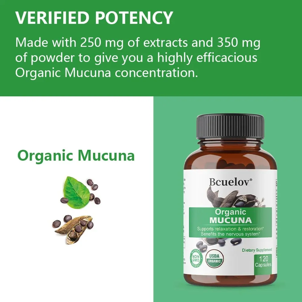 Organic Mucuna Capsules - Supports Relaxation and Well-Being - Natural Herbal Supplement for Nervous System Health — image 6